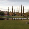 A view from a tee of a green with water and a bunker coming into play at Forty Niner Country Club.